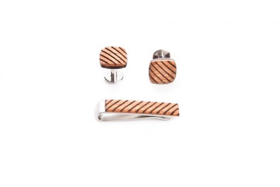 Holz Set aus Krawattenklammer und Manschettenknöpfe