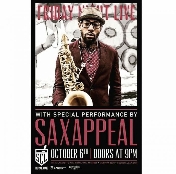 Ein Poster des Musikers Saxappeal mit Saxophon