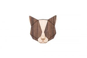 Holzbrosche Grey Cat Brooch