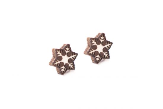 Wooden Brunn Snowflake Earrings