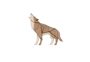 Holzbrosche Walking Wolf Brooch