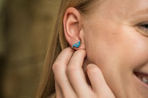 Holzohrringe Blue Cutebird Earrings