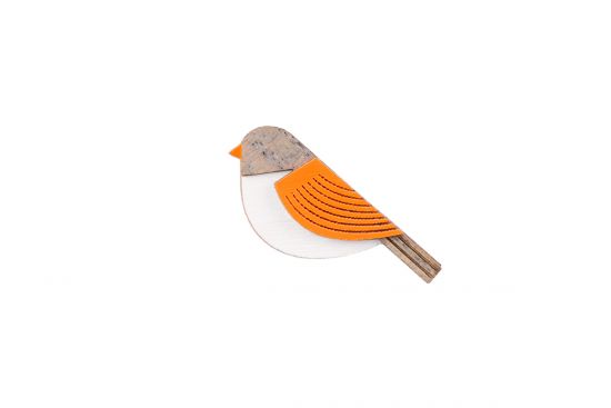 Holzbrosche Orange Cutebird Brooch