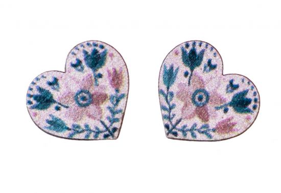 Holzohrringe Volksherz – Rosa