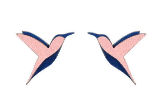 Holzohrringe Pink Hummingbird Earrings