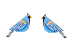 Holzohrringe Blue Cutebird Earrings