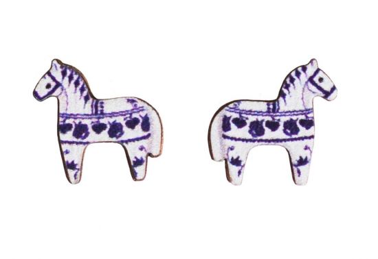 Holzohrringe – Skandi Blaues Pferd