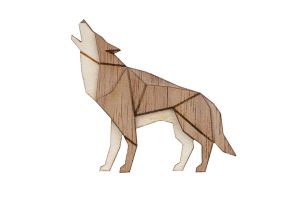 Holzbrosche Walking Wolf Brooch