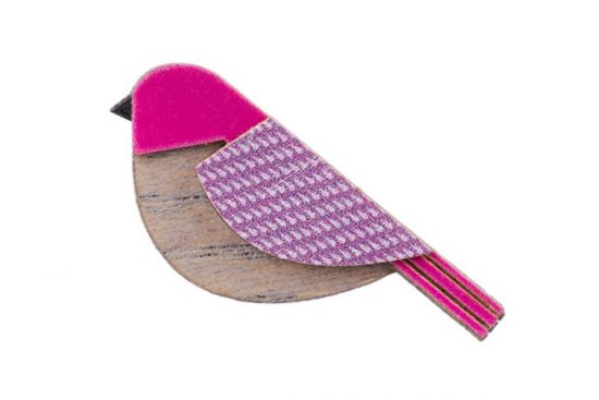 Holzbrosche Purple Cutebird Brooch