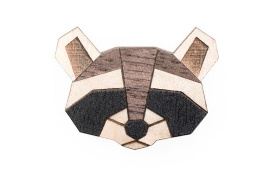 Holzbrosche Raccoon Brooch