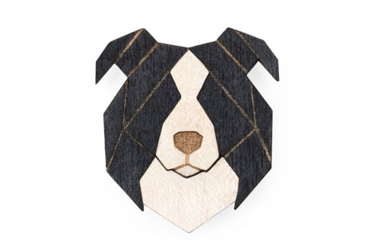 Holzbrosche Border Collie Brooch