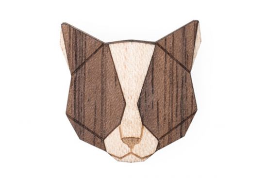 Holzbrosche Grey Cat Brooch