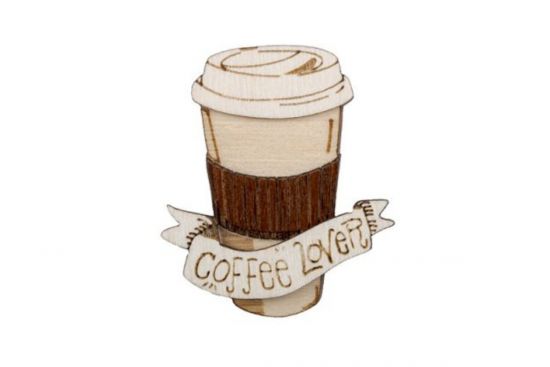 Holzbrosche Coffee Lover Brooch