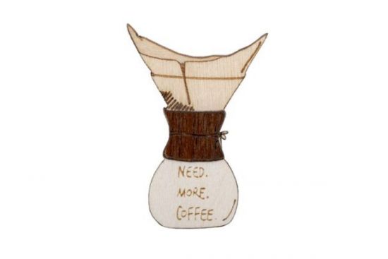 Holzbrosche Need Coffee Brooch