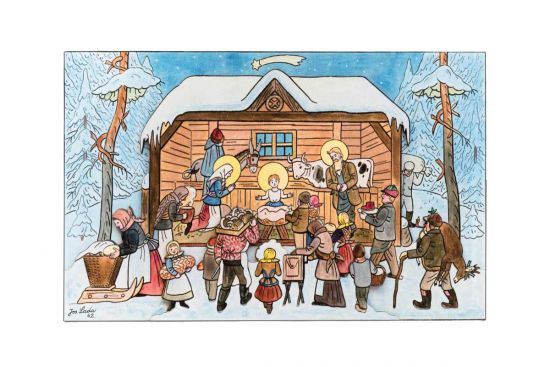 Holzkrippe im Winter – Josef Lada © Holzkrippe im Winter – Josef Lada ©