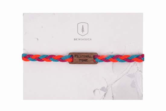 Geflochtenes Armband aus Kordel mit Holzelement Tropical