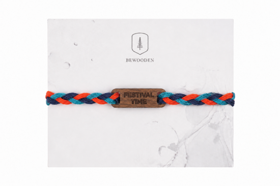 Geflochtenes Armband aus Kordel mit Holzelement Coral