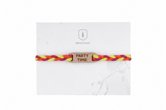 Geflochtenes Armband aus Kordel mit Holzelement Neon 
