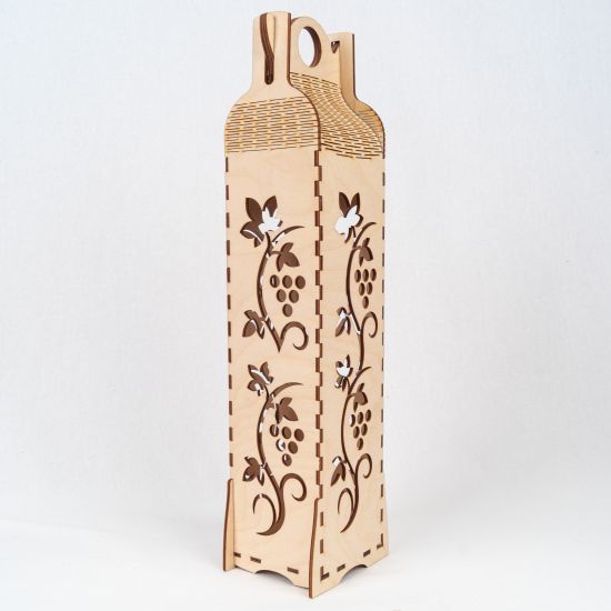 Holzverpackung für Wein mit Traubenmotiv Holzverpackung für Wein mit Traubenmotiv