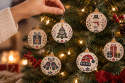 Weihnachtskugeln aus Holz mit folkloristischen Motiven – 6er-Set
